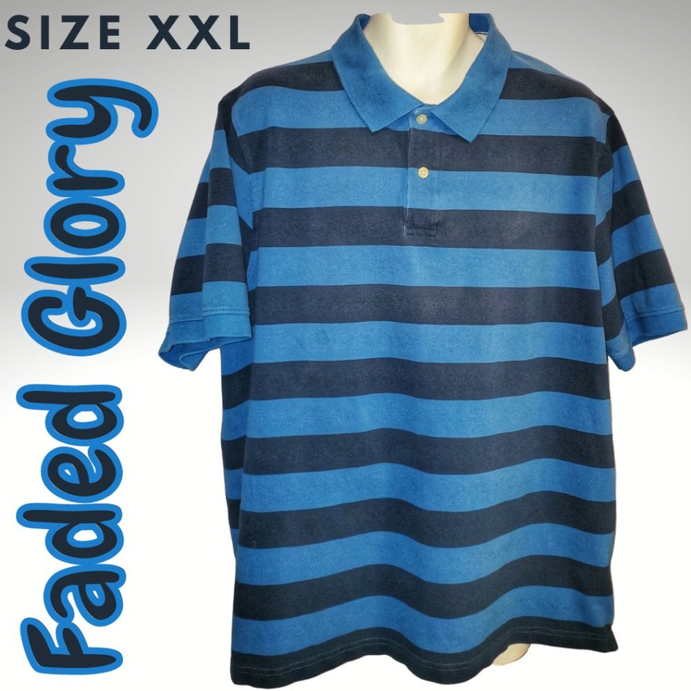 Men's Faded Glory Blue Striped Polo Size XXL